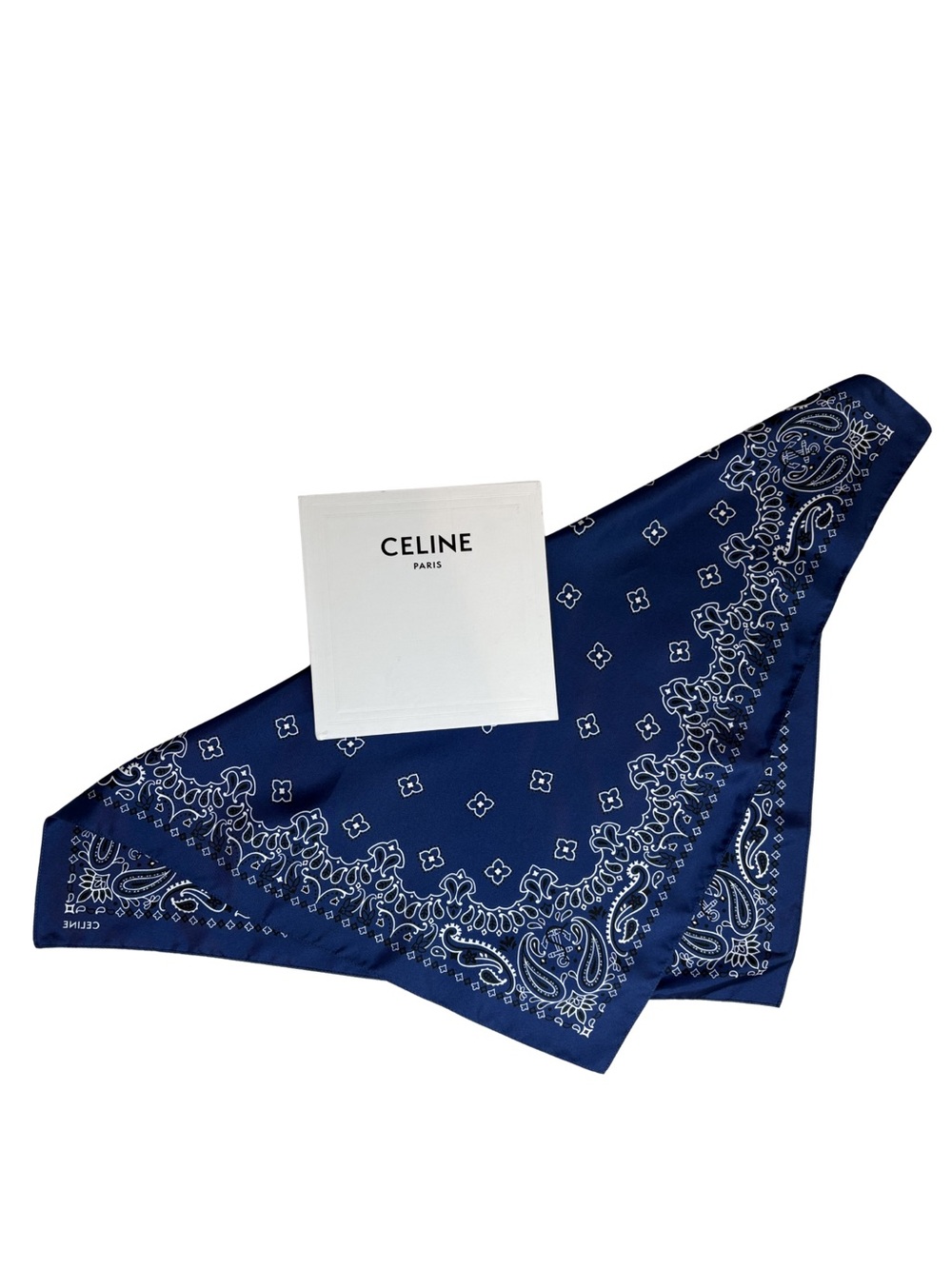 Celine Navy Bandana with White Paisley Print